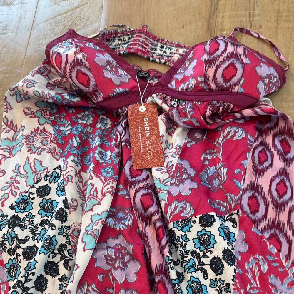 SHEIN Red and Pink Floral Dress